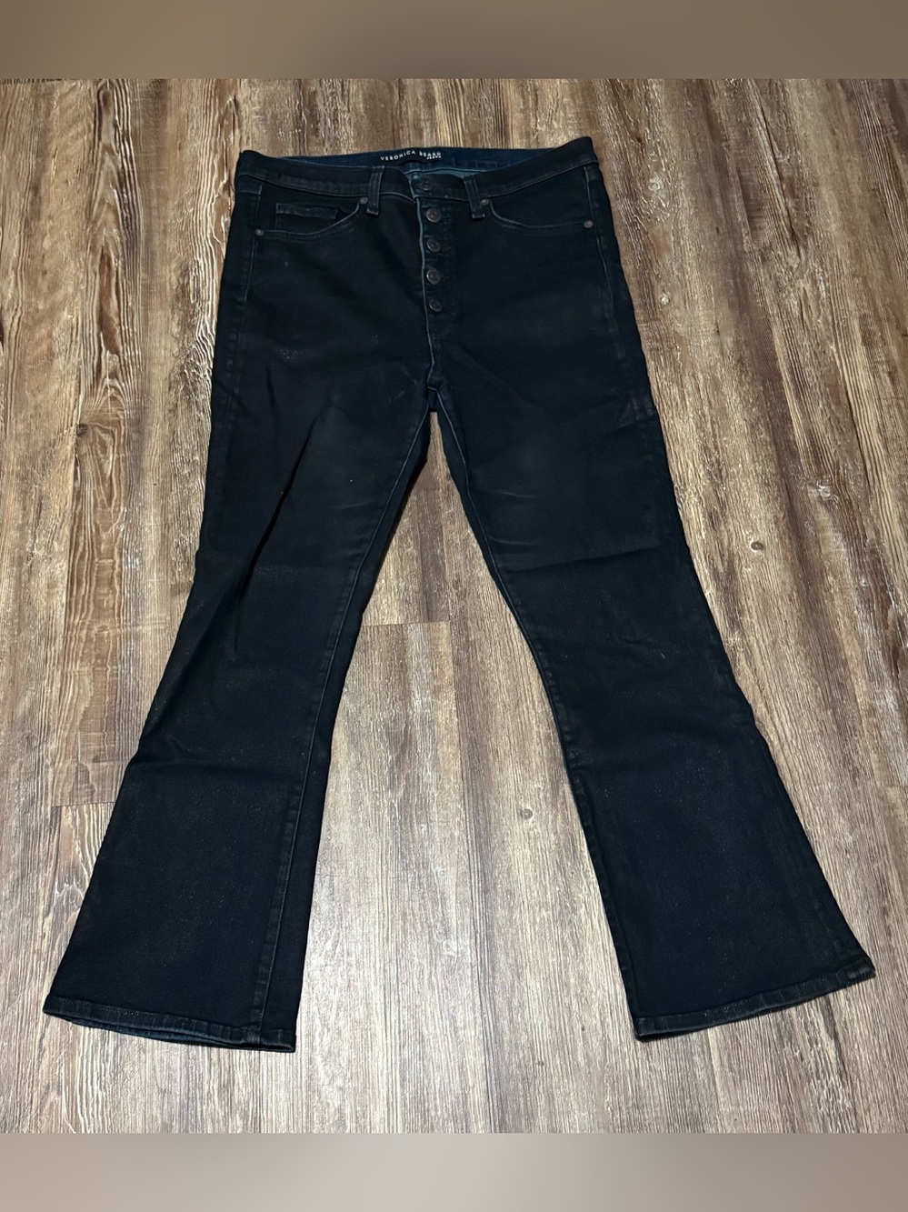 Veronica Beard Greenish/Blue Bootcut Jeans with Button-Fly